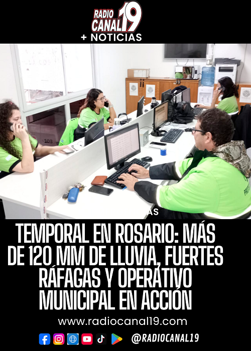 Temporal en Rosario: m&aacute;s de 120 mm de lluvia, fuertes r&aacute;fagas y operativo municipal en acci&oacute;n
