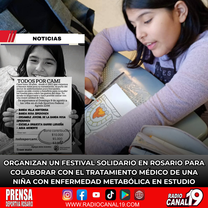 Organizan un festival solidario en Rosario para colaborar con el tratamiento m&eacute;dico de una ni&ntilde;a con enfermedad metab&oacute;lica en estudio